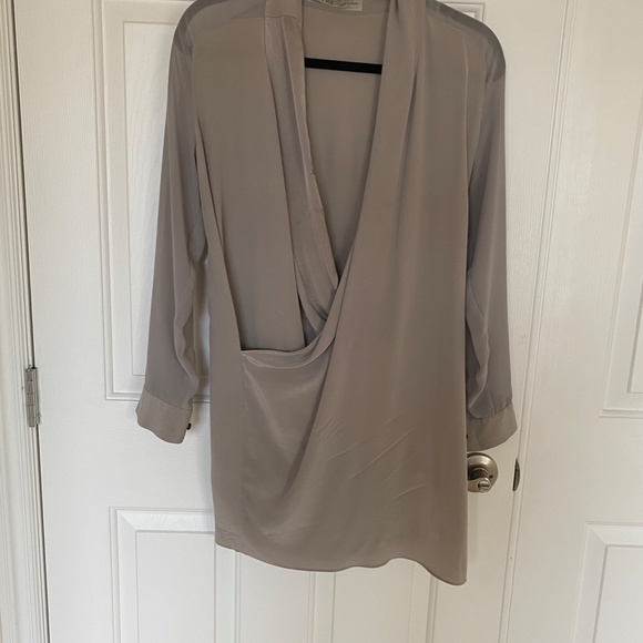 All Saints Gray Lucas Shirt Dress Silk Long Sleeve Mini - Picture 3 of 5
